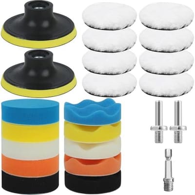 Polijstset 23-delig 80mm - Polijstschuim en wol - Accessoires voor accu-schroevendraaier - Perfect voor car polishing - ShopVlot