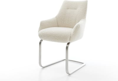 Sledestoel Alja-Flex met armleuning sledemodel vlak roestvrij staal teddy beige pocketveer kern