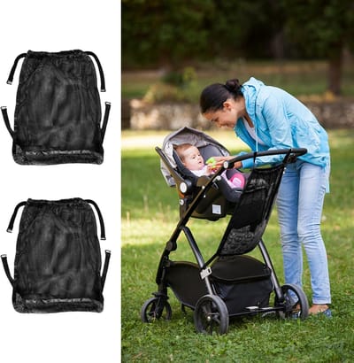 2 stuks boodschappennet Universeel boodschappennet voor kinderwagen en buggy, opbergtas met haak om op te hangen, elastisch bagagenet voor sportwagens, lichtgewicht nettas voor handvatten, boodschappentas voor kinderwagen| Cyslmuk®
