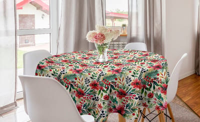 New Bed Kerstmis Kerstbloemen Close-up Kunst Ronde Tafelkleed, Cirkel Tafelkleed voor Eetkamer Keuken Decoratie, 150 cm Diameter