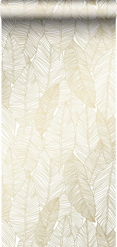 ESTAhome behang getekende bladeren wit en goud - 53 cm x 10.05 m - 139125