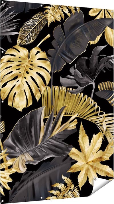 Gards Tuinposter Gouden Tropische Bladeren - 120x180 cm - Tuindoek - Tuindecoratie - Wanddecoratie buiten - Tuinschilderij