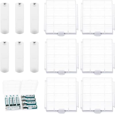 Batterij Opbergdoos - Batterijhouder - Batterijen Opbergen - Inclusief Adapters - 4 Cel - Doorzichtig