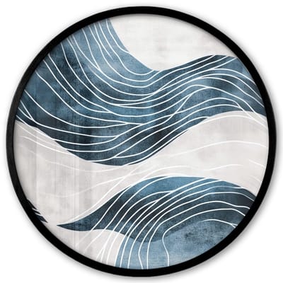 Poster in lijst Rond - Fotolijst 40x40 cm - Posters - Lijnen - Golven - Abstract - Blauw - Ronde posterlijst zwart - Decoratie - Wanddecoratie woonkamer - Muurdecoratie slaapkamer