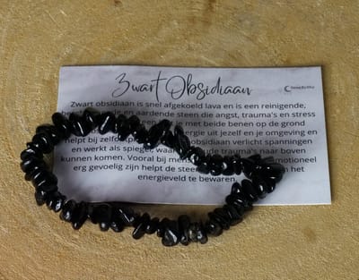 Zwart Obsidiaan Chip Armband - edelstenen - Perfect cadeau voor mannen vrouwen - Inclusief uitleg - Spiritueel - Black Obsydian - Bescherming - Aarden - Zelfontplooiing - Trauma's - 100% NATUURLIJK