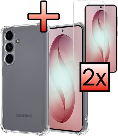 Hoesje - Met Screenprotector - 2 Stuks - Geschikt voor Samsung Galaxy S26 - Sterk & Shockproof - Siliconen Case - Back Cover - Telefoon Hoes - Shock Proof - Transparant