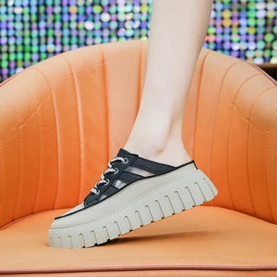 Zomer Holle Pantoffels Sandalen Veelzijdige Halve Pantoffels Bovenkleding Damesschoenen Mode Dikke Zool Ademend Zachte Zool 40 orange