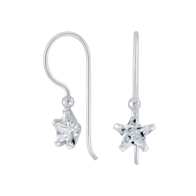 Joy|S - Zilveren classic ster oorhangers - zirkonia - oorbellen