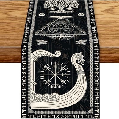Viking Oude Mythologie Raaf Helm van Ontzag Tafelkleed Huis Tafel Decor Herbruikbaar Keuken Eettafel Kleed Feest Decor 150x33cm