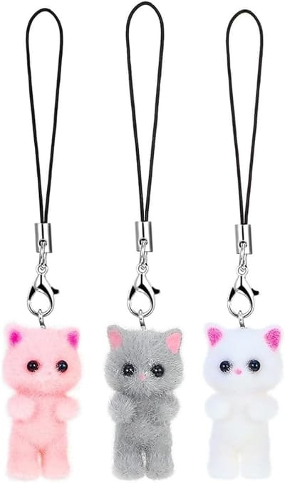 Thijox - Riven Set van 3 Mobiele Telefoonkoorden Kat, Y2K Universele Telefoontas Hanger, Schattige Tas Bedels voor Sleutelhanger, Decoraties voor Katt