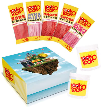 Look O Look aardbei mix giftbox - snoepjes met aardbeismaak - met herbruikbare bokalen - 616g