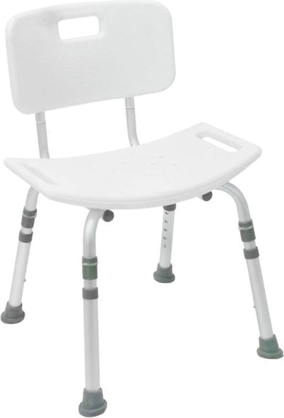 Douchekruk Duro KD - Zithoogte verstelbaar - Met anti-slip doppen - Belastbaar tot 130 kg - Douchestoel met rugleuning - Wit