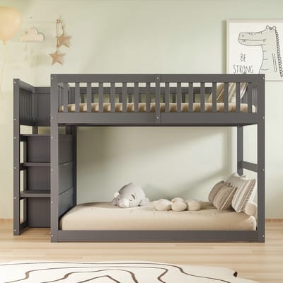 VVBV Kinderstapelbed 140x200 cm - Opbergruimte, Uitvalbeveiliging - Hout Grijs