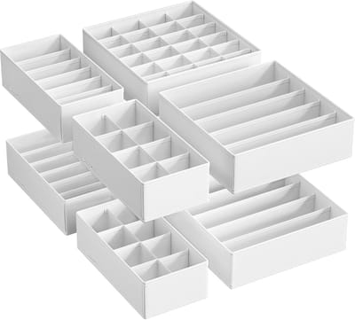 Famanu – Ondergoed lade-organizers, set van 8, opvouwbare stoffen opbergdozen voor beha’s, sokken en accessoires, wolkwit