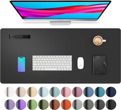StayPowered PU-Lederen Bureau Mat - Stijlvolle Bescherming voor Je Werkplek - 80x40 cm - Waterdicht - Antislip Achterkant - Ruimte voor Laptop & Muis - Eenvoudig Schoon te Maken - Duurzaam & Slijtvast - Zwart - Levering Sneller dan Aangegeven!