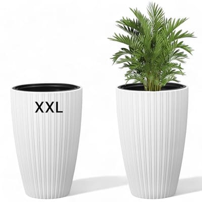 Decoratieve Ronde Bloempot met Uitneembare Inzet, XXL, 3D-effect, Wit