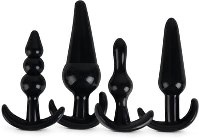 Banoch Buttplug Trainer Set | 4-delige Anaal Plug Set | Beginner Vriendelijk | Zwart Hygiënisch TPR | Oplopende Maten | voor man en vrouw