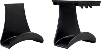 Multifunctionele zelfklevende hoofdtelefoonhouder voor bureau met extra haak voor accessoires zoals tassen en hoeden (zwart)