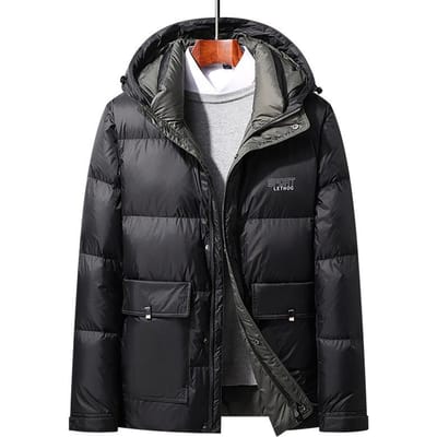 Hiver Nouveau Doudoune Pain en Duvet de Canard Blanc pour Homme Épaissie Tendance à Capuche Doudoune Mi-longue Coupe-froid 3XL gray