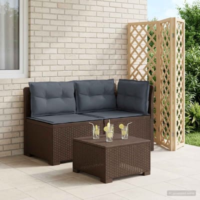 vidaXL - Twee-zits - Tuin - Sofa - met - Kussens - Rieten - Look - 2-zits - PP - Bruin