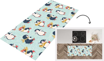 Keukenloper - Loper keuken - Kinderen - Pinguïn - Schaatsen - Winter - Patronen - 120x50 cm - Keukenloper vinyl