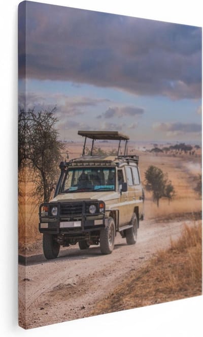 Artaza Canvas Schilderij Safari Jeep - 30x40 cm - Klein - Wanddecoratie Afrika - Muurdecoratie Landschap - Kamer Accessoires Natuur