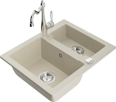 Mexen Carlos granieten spoelbak 1,5-kamer met keukenkraan Carla, beige - 6518-69-670700-00