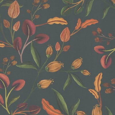 VINTAGE BEHANG | Bloemen & Bladeren - Groen Rood Geel Zwart - A.S. Création Anna D'Andrea