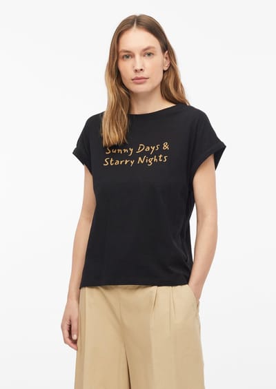 Dames T-shirt van zacht katoen met druk op de voorkant en verlengde achterkant s.Oliver