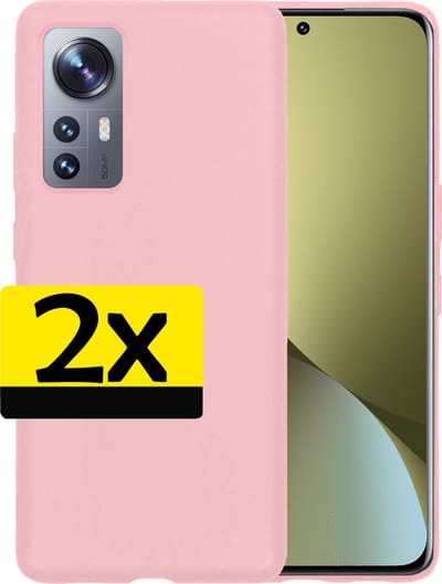 Hoesje - 2 Stuks - Geschikt voor Xiaomi 12 - Sterk & Shockproof - Case Siliconen - Back Cover - Telefoon Hoes - Telefoonhoesjes - Lichtroze
