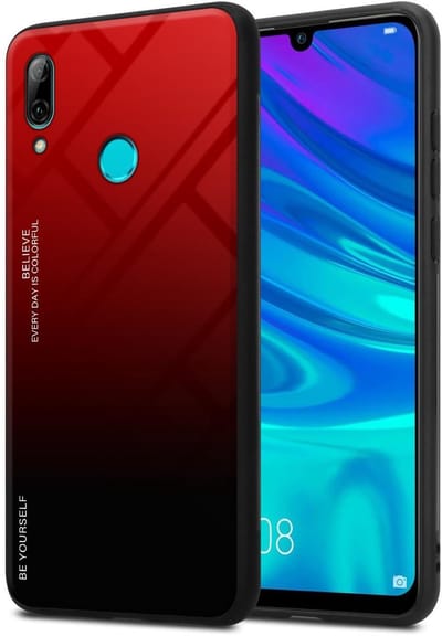 Cadorabo Hoesje geschikt voor Honor 10 LITE / Huawei P SMART 2019 in ROOD - ZWART - Tweekleurige beschermhoes van TPU-silicone Case Cover en achterzijde van gehard glas