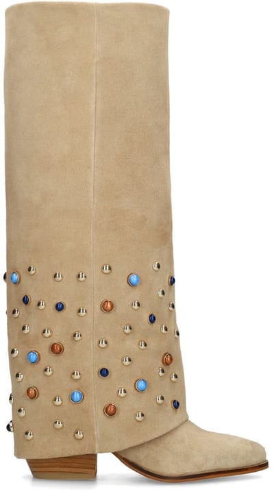 Sacha - Dames - Beige suède laarzen met flap en studs - Maat 36