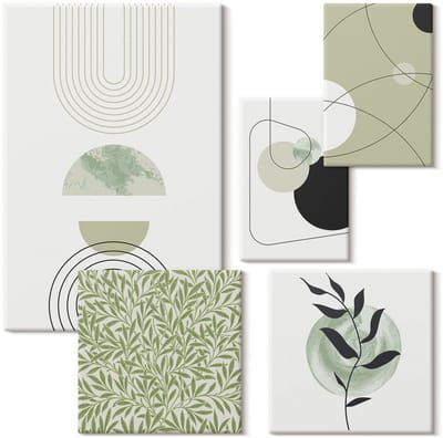 Wallfluent Set van canvas schilderijen - Abstracte composities met geometrische vormen en vegetatie Canvas Schilderijen Set - Set van 5 Canvas Schilderijen - Groente Set van Canvas Prints - Abstractie Canvas Kunst Set - Boheemse Canvas Kunst Set