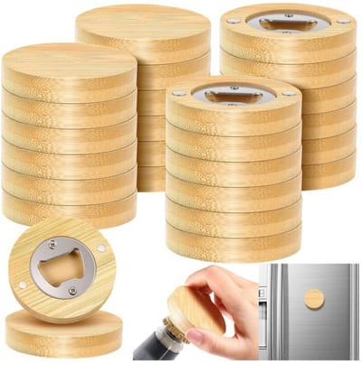 Oneay 24 flesopeners, 6,35 cm, ronde houten bieropeners om zelf te maken, houten koelkastmagneten, koelkaststickers, cadeaus voor bierliefhebbers, bruiloftsgasten, keukenbars, feestjes