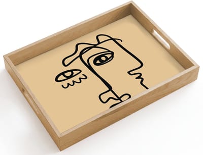 Dienblad hout 40x30 cm - Schootdienblad - Overlappende profielen - Lichtbruin - Zwart - Borrelplank rechthoek - Plateau dienbladen