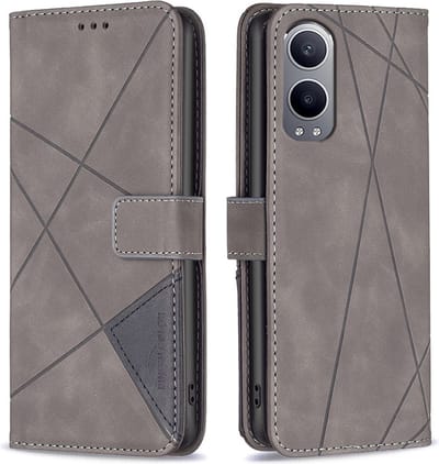BINFEN Hoesje - Geschikt voor OnePlus Nord CE4 Lite 5G Hoesje - BINFEN Geometric Book Case - Grijs