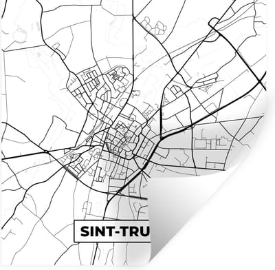 Muurstickers - Sticker Folie - Stadskaart – Plattegrond – België – Zwart Wit – Sint Truiden – Kaart - 100x100 cm - Plakfolie - Muurstickers Kinderkamer - Zelfklevend Behang XXL - Zelfklevend behangpapier - Stickerfolie