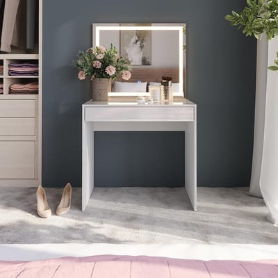Kaptafel met spiegel - Make-up tafel - Snel klaarmaken - Geïntegreerde LED verlichting - 81x50x76 cm - Wit hoogglans