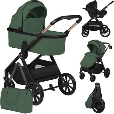 Lionelo Layla - 3in1 Kinderwagen met Astrid i-Size Autostoel - XXL Set - Reiswieg, Buggy en Autostoel - Grote All-Terrain Wielen met Vering - AiryDots Matras - 3D-Ventilatie - XXL Zitje tot 95 cm - Bediening met Één Hand - Complete Accessoireset