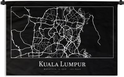 Wandkleed - Wanddoek - Stadskaart - Kuala Lumpur - Kaart - Plattegrond - 180x120 cm - Wandtapijt
