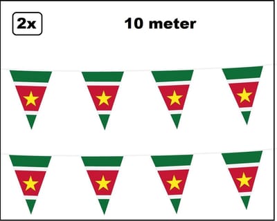 2x Vlaglijn Suriname 1000 cm - Vlaggenlijn - groen/geel/rood - Carnaval thema feest landen