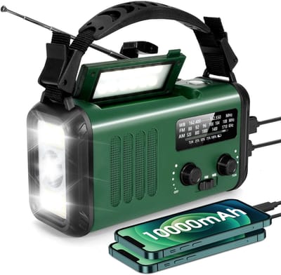 Draagbare Noodradio - Solar Opwindbaar - 10.000mAh - Solar powerbank - Zonneenergie - Survival Noodpakket - Zaklamp Oplaadbaar - Noodpakket - Noodrantsoen - Groen