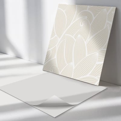 Wallfluent Vinyl Tegels - Delicate Bladeren in Golven Wand PVC Tegels - 30 cm x 30 cm - Romig Vinyl Tegels - Set van 9 - Vierkant PVC Tegels - Bloemen en Planten Plaktegels - Vinyl Tegels Zelfklevend - Plaktegels Keuken en Badkamer