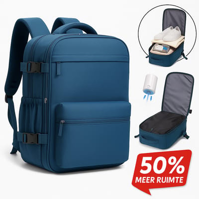 Vacuüm Rugzak – Reis Rugtas voor Vliegtuig – Vacuum Compressie – Neem 50% Meer Mee – Waterafstotend – Blauw