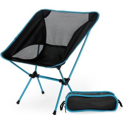 Chaise pliante ultralégère de voyage, chaise de Camping en plein air à charge élevée, Portable, plage, randonnée, pique-nique, siège d'outils de pêche bleu ciel