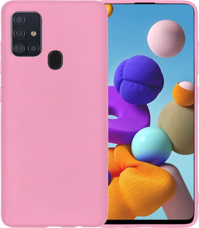 Hoesje - Geschikt voor Samsung Galaxy A21s - Sterk & Shockproof - Siliconen Case - Hoes Cover - Telefoonhoes - Lichtroze