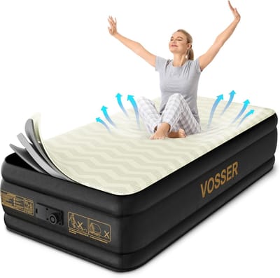 Luchtmatras met pomp - Luchtbed opblaasbaar - Kamperen en logeren - Ingebouwde pomp snel opblaasbaar - 18 inch dik - Beige
