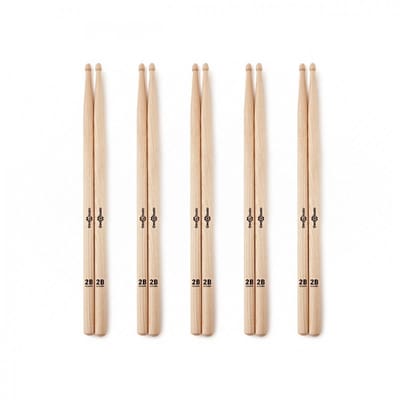 2B Wood Tip Hickory Drumsticks, 5 Pack