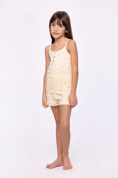 Woody Studio pyjama meisjes/dames - geel - lavendel all-overprint - 251-12-YPB-Z/932 - maat 140