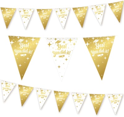 Q2P - Slinger - You Did It - Versiering - Decoratie - Geslaagd - Vlaggenlijn - Goud & Wit - 10m